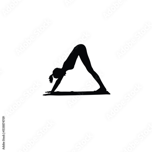 person stretching legs on yoga mat silhouette on white background