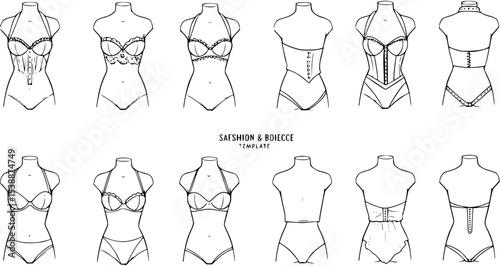 Fashion figure ten heads design template croquis wearing bodice

