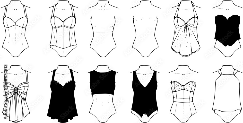 Fashion figure ten heads design template croquis wearing bodice
