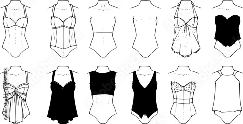 Fashion figure ten heads design template croquis wearing bodice
