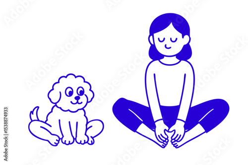 Woman and Dog in Bound Angle Yoga Pose