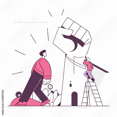 Illustration of people working together reaching a goal