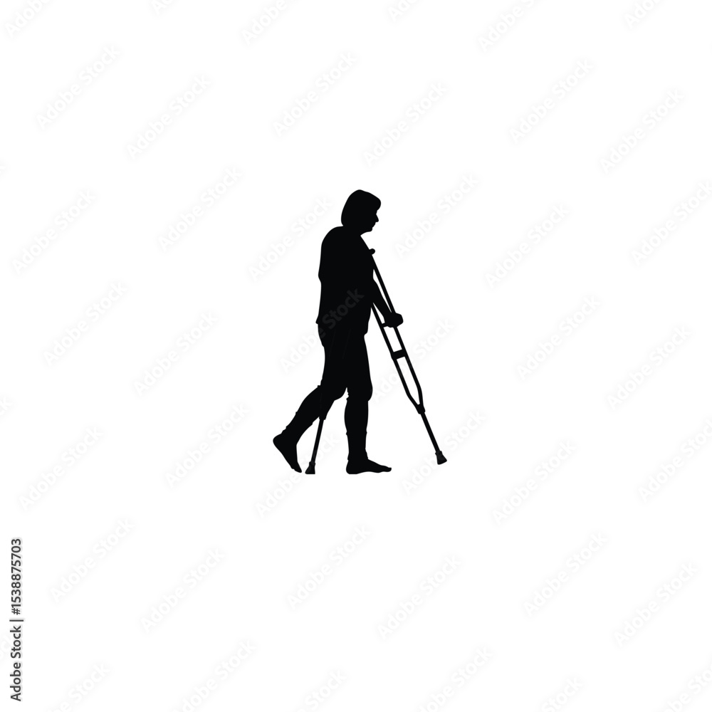 Obraz premium person walking with crutches silhouette on white background