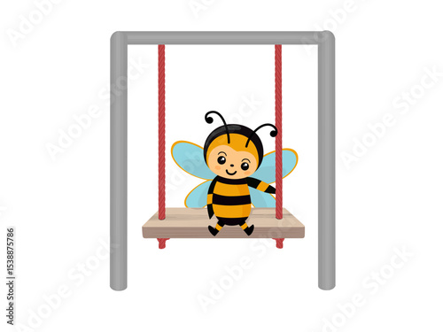 Wooden swing on white background.