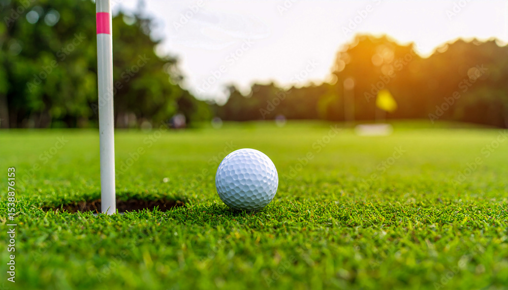 Obraz premium Golf Ball Next to Hole on Green Course