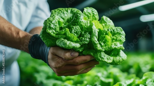 This image showcases a hand holding freshly harvested, vibrant green lettuce, symbolizing freshness, health, and the rewarding experience of sustainable farming practices.