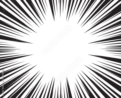 Manga comic explosion, motion or movement effect, vector background. Manga anime cartoon radial speed lines and abstract pattern for comic book burst, flash ray or explode bang action