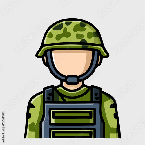 Vector illustration of a soldier in uniform wearing a helmet and body armor