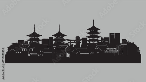 Japanese City Skyline Silhouette