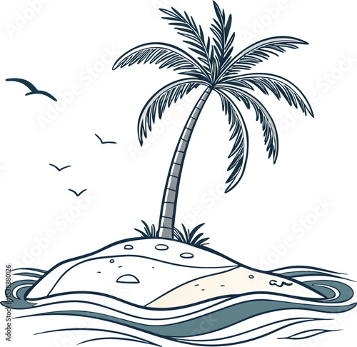 Tropical island paradise with palm trees on a sunny beach