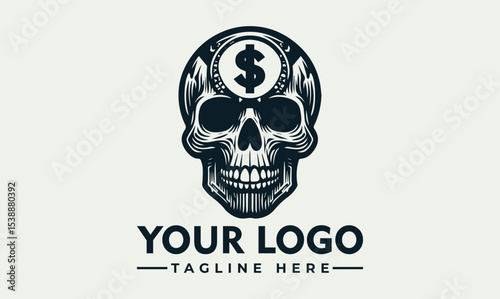 A stylized skull logo design featuring a dollar coin inside its head, representing financial ambition or the cost of ambition.