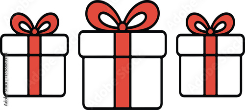 Three gift boxes with red ribbons illustration