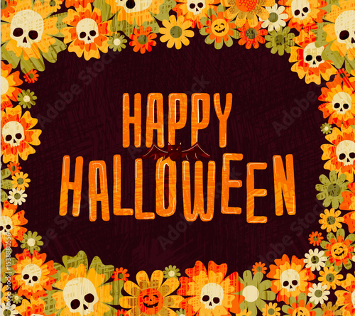 Happy Halloween Floral Skull Frame