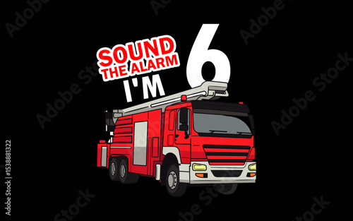 Kids Fire Truck 6 Year Old Firefighter 6th Birthday Boy Toddler t-shirt quotes svg design
