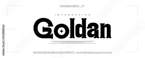 Font Goldan. Cowboy Typeface. Great for crafting biker club logos. Custom handwritten alphabet. Original Letters and Numbers. Vintage retro hand drawn type. Vector illustration. western America
