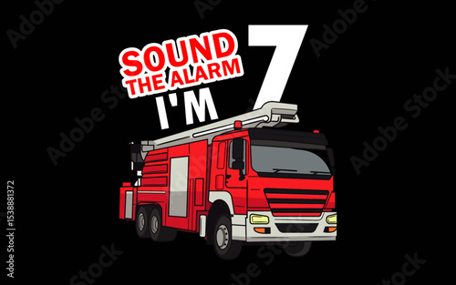 Kids Fire Truck 7 Year Old Firefighter 7th Birthday Boy Toddler t-shirt quotes svg design