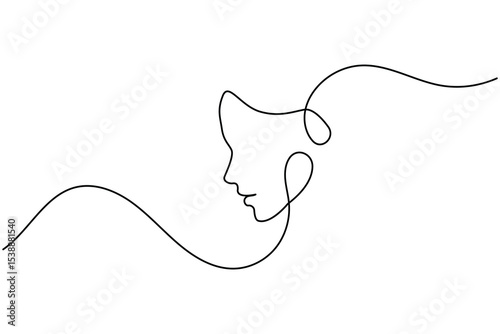 Woman face profile continuous one line drawing minimalist style isolated outline illustration