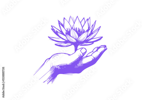 Lotus Flower Hand Drawn Natural Illustration Vector Isolated by AZ for Books, Arts, Design and Decoration Graphic Asset