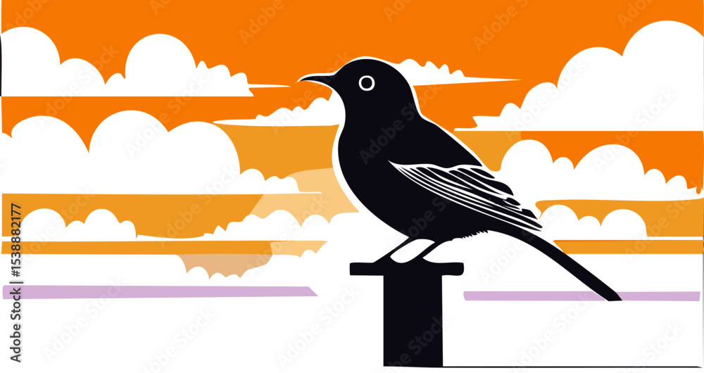 Fototapeta premium Bird Silhouettes and Realistic Bird Illustrations – Eagles, Crows, Parrots & Wildlife in Vector Style | High-Quality Digital Art for Adobe Illustrator