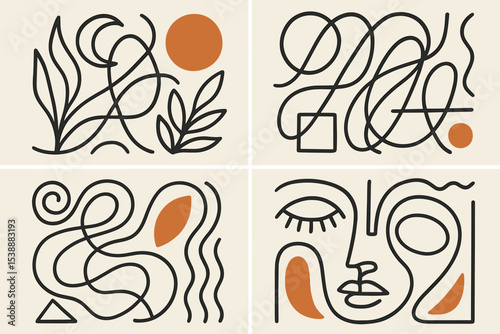 Abstract Line Art Prints Modern Minimalist Wall Art Set of Four