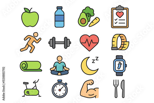 Healthy Lifestyle Icons Simple Vector Illustrations for Wellness and Fitness