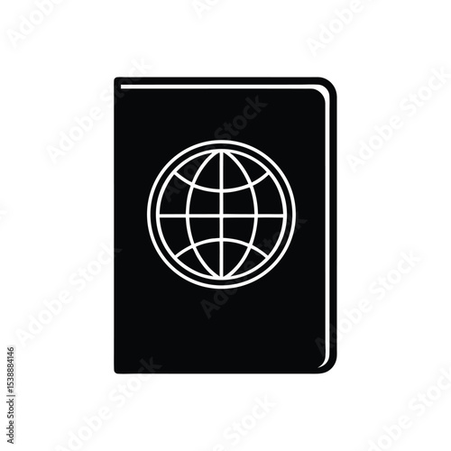 Passport icon with globe symbol in black color