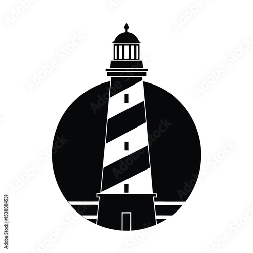 Striking black and white lighthouse vector illustration