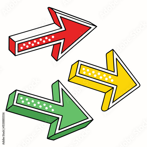 Three colorful isometric arrows pointing in different directions