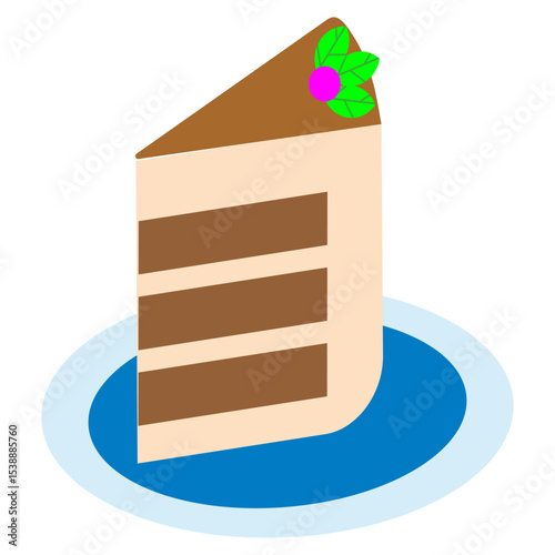 Cake slice icon. Chocolate layer vector. Plate dessert shape. Sweet pastry drawing.