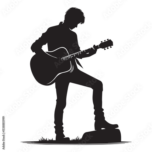 silhouette of a person playing music with a guitar, a vector image that can be edited