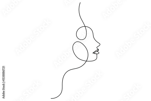 Woman face profile continuous one line drawing minimalist style isolated outline illustration