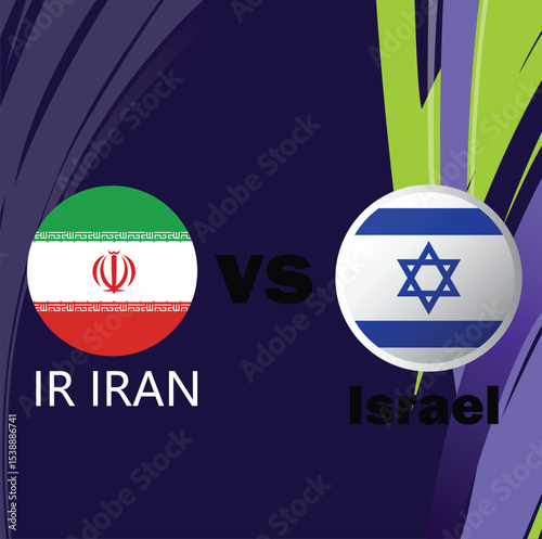 Print Conceptual illustration featuring the flags of Iran and Israel side by side, symbolizing political contrast, international relations, diplomacy, and Middle Eastern geopolitical themes.