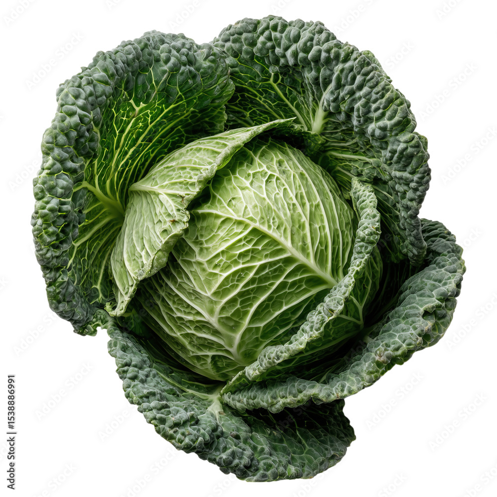 Fototapeta premium Savoy Cabbage Close up isolated on png transparent background