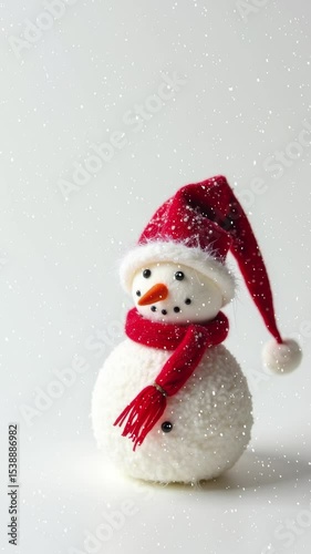 Small snowman with a red hat and scarf