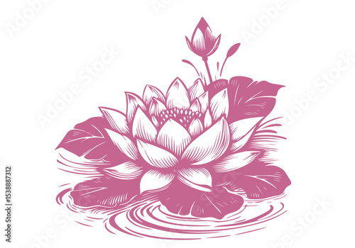 Lotus Flower Engraved Hand Drawn Natural Illustration Vector Isolated by AZ for Books, Arts, Design and Decoration Graphic Asset