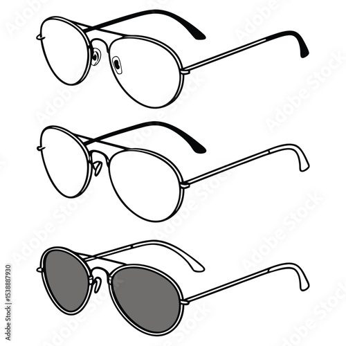 Vector illustration of three different aviator eyeglasses