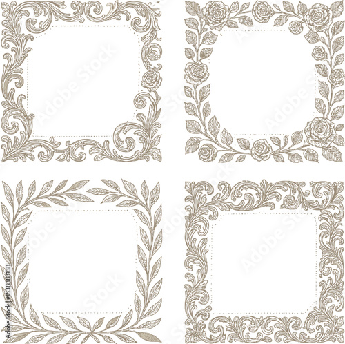 Vintage decorative frame set with ornate borders and floral elements