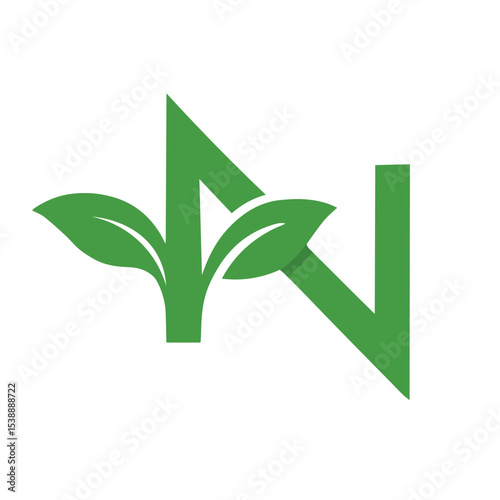 N Initial letter with green leaf