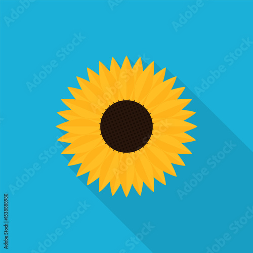 Sunflower icon with long shadow, flat style