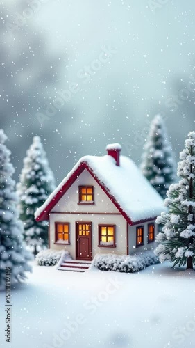 Small house with a red roof and a lot of snow