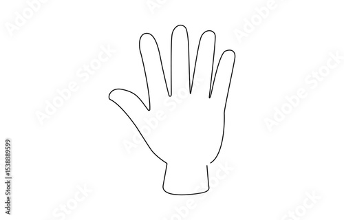 Hand showing five fingers outline drawing illustration. one continuous line drawing,  one continuous line drawing of human hand goodwill gesture.