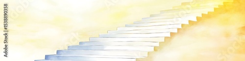 Bright white watercolor stairs with a soft yellow gradient leading into the horizon