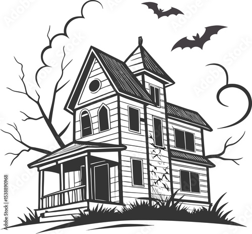 Chilling haunted house logo design spooky mansion illustration for halloween or horror branding