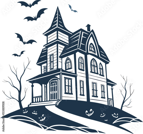Chilling haunted house logo design spooky mansion with creepy details
