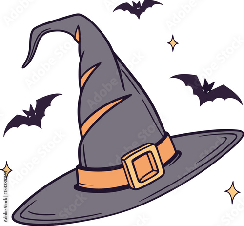 Classic halloween witch hat design with crooked brim