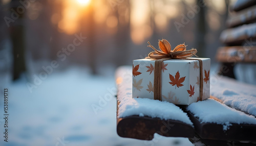 Winter Gift on a Snowy Bench