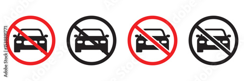 No Car and Parking Prohibition Sign Set – Vector Road Restriction Icons Collection