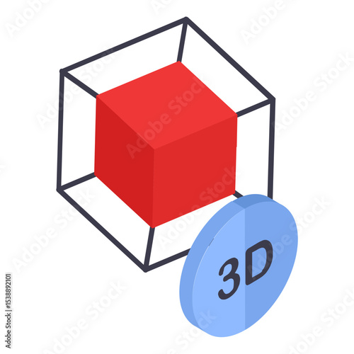 Visual 3d box Model isometric concept, Data Visualization Cubical Format vector color icon design, 3D printer additive manufacturing stock illustration