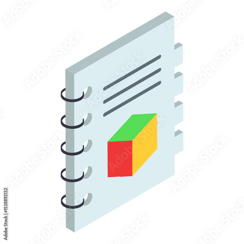 Color Book for Digital Designs Physical Objects isometric Concept, Ring Binded Colour Pallet vector color Icon design, additive manufacturing equipment stock illustration