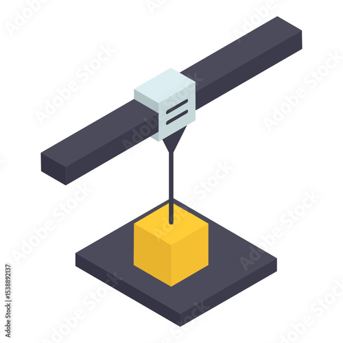 Fused Filament Fabrication process isometric concept, 3d printer head Making Model vector color icon design, additive manufacturing Stock illustration